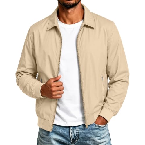 Windbreaker Jackets for Men Collared Full Zip Bomber Coat Pockets - image 2