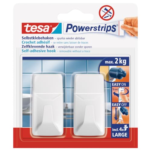 tesa Powerstrips Haken Large ECKIG - Weiß - 2 kg Halteleistung – Ansicht 1