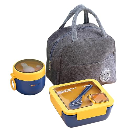 弁当箱 1段 お弁当箱 女性 便当盒 おべんとう箱 Lunch box お箸とスプーン付き 850ml/1100ml ランチボックス レンジ 食洗器対応 汁漏れ防止 冷凍可能 軽量 手作り大容量べんとう箱 男子 女子 学生 食器を付き 通勤 通学 (イエロ