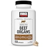 Force Factor Primal Origins Grass-Fed Beef Organs, Pasture-Raised Supplement with Liver, Kidney, Heart, Pancreas & Spleen, Hormone & Antibiotic Free, Non-GMO, 3500mg, 150 Capsules