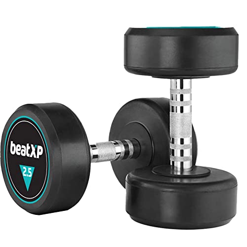 Image of beatXP Bouncer Dumbbells (2.5kg - 15kg) for Men & Women | Gym & Home Use Dumbells | Set of 2 (Black) | Pure Steel & Rubber Coating | Dumbbell Set for Home Workout