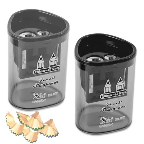Bleistiftspitzer mit Behälter, Doppellöcher (8 mm, 12 mm), Bleistiftspitzer für Kinder, Erwachsene, Schule, Zuhause und Büro, Lippenkonturenstift, Eyeliner, Augenbrauen, Make-up, Spitzer, Schwarz und