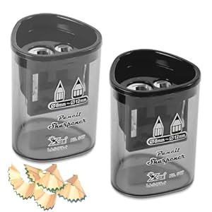 2 PCs Pencil Sharpener with Container,Dual Holes (8mm, 12mm) Pencil Sharpener for Kids,Adults,School, Home and Office Lip Liner,Eyeliner,Eyebrow,Make Up,Sharpener-Red and Blue (Black)