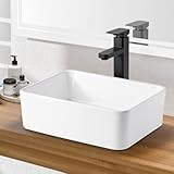 Lavabo para Baño Ceramica, Lavamanos Pequeño Blanco 40×30×12CM, Encimera de Baño Fregadero Rectangular con Grifo Y...