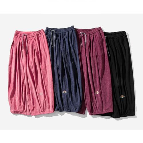 GURUNVANI Mens Corduroy Loose Fit Pants Baggy Wide Leg Drawstring Streetwear Trouser3