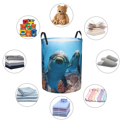 Panier à linge imperméable pliable avec dauphin amusant et poignées - 6