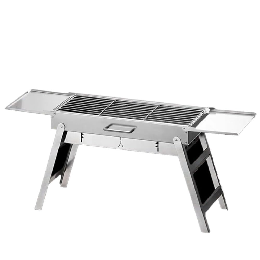 Parrilla portátil de acero inoxidable para camping – Parrilla Cact Chal para uso al aire libre y doméstico (cuadrado plegable 60 x 21,8 x 7,1 cm)