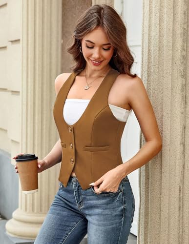 Image of GRACE KARIN Women's Suit Vest Top, Dressy Casual Sleeveless Button Waistcoat, Fromal Steampunk Blazer for Work Office