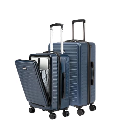 Image of THE ASSEMBLY Medium Check In 24 Inches & Cabin Luggage With Spinner Wheels 20 Inches Polycarbonate Set Of 2 - Premium Hardsided Suitcase Trolley (Navy Blue)-Stark Pro