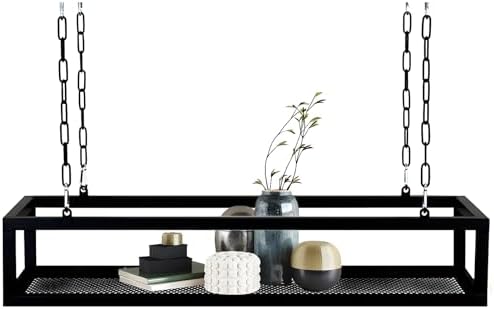 Ceiling-Mounted Metal Iron Hanging Plant Stand & Wine Shelf with Chain - Decorative Storage Rack for Kitchen, Bar & Restaurant - 80x25x15cm