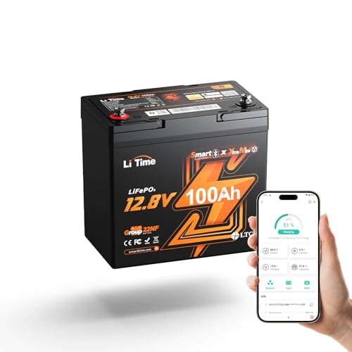 Image of LiTime 12V 100Ah Xtra-Mini Bluetooth Trolling Motor LiFePO4 Battery, 12 Volt MINI Small Lithium Batteries, Up to 15000 Deep Cycle, 100A BMS for RV, Camper, Travel Trailers, Boat, Yacht, Kayak