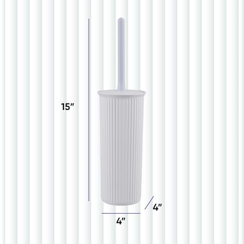 Image of Superio Ribbed Collection Toilet Bowl Brush and Holder Set, Decorative Plastic Bathroom Toilet Brush with Holder, Toilet Cleaner Scrubber, White Smoke - 1 Pack