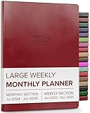 Gallery Leather Large Weekly Monthly Planner 2025, Elegantly Bound Calendar Planner and Notebook with Stylish Gold-Gilded Page Edges, 12 Months - Acadia Deep Red - 9.75 x 7.5 '