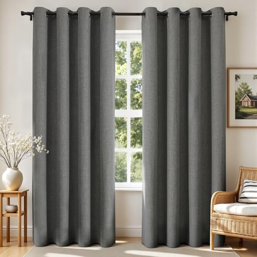 Image of Joydeco Blackout Curtains 90 Inches Long 2 Panels Burg, Room Darkening Curtains for Bedroom, 100% Black Out Textured Thermal Drapes Privacy Protection 2 Panels Set(W52 x L90 Inch, Grey)