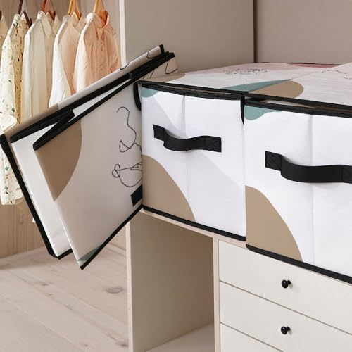 Image of Stackable Clothes Storage Bins with Lids 3 Pack. | Closet Organizers Fabric Cat Printing Box for Home and Office,Blanket Clothes Organizers,Under Bed Storage Containers