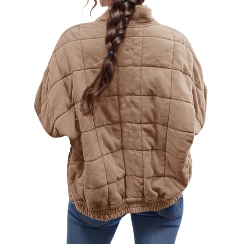 Quilted Jackets for Women Stand Collar Zipper Puffer Jacket Winter Thermal Casual Long Sleeve Bomber Coats Outerwear4