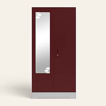 GODREJ INTERIO Almirah Slimline 2-Door Steel Almirah, Cupboard for Clothes (Russet), 1-Year Warranty, 4 Shelves, 1 Drawer, 1 Locker, Star Design Mirro...