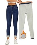Yehopere Women Winter Jeans Skinny Jeans Fleece Lined Zip Slim Fit High Waist Jeggings Blue
