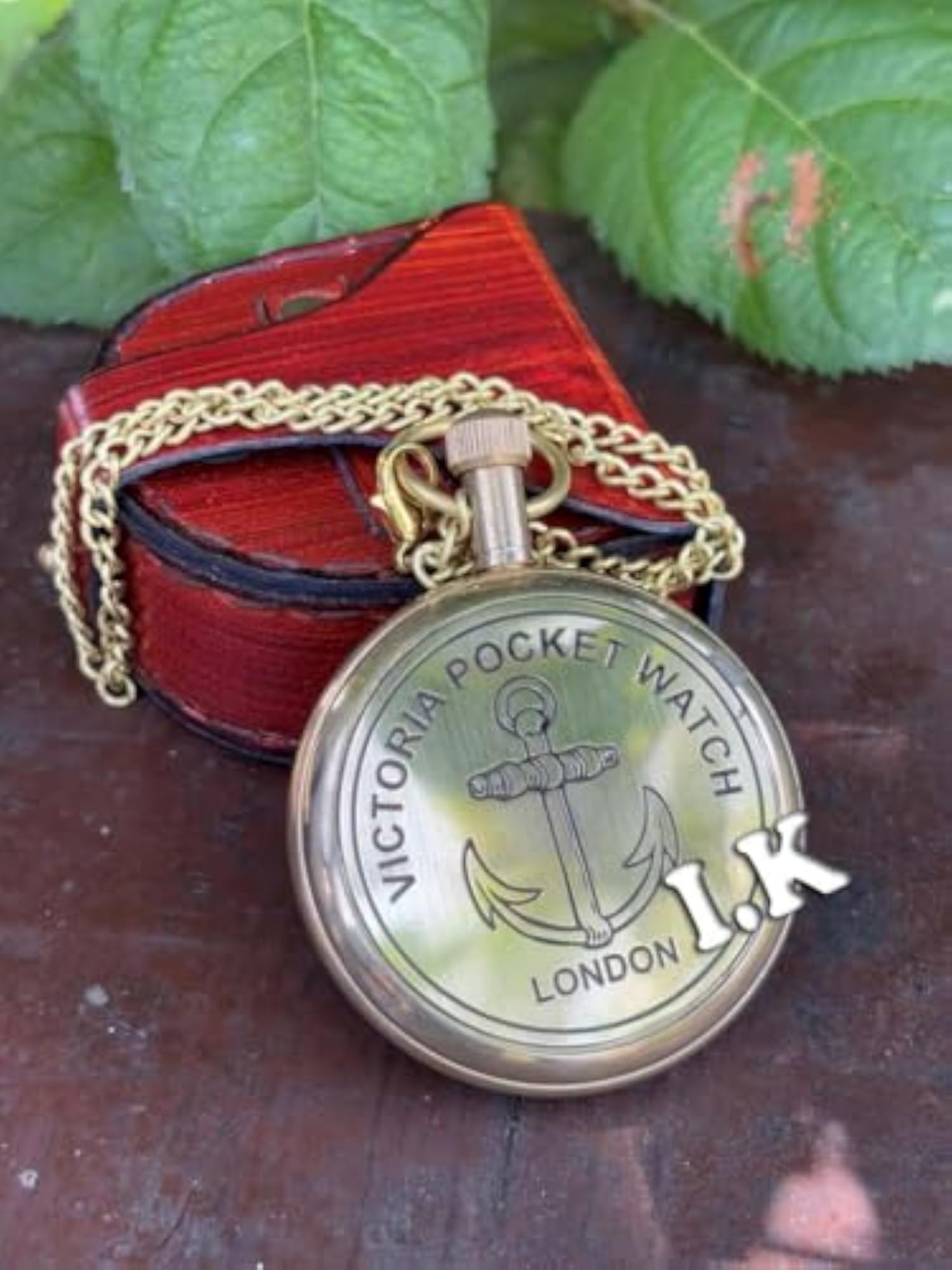 Vintage Pocket Watch for Men, Nautical Antique with Chain and Leather Case