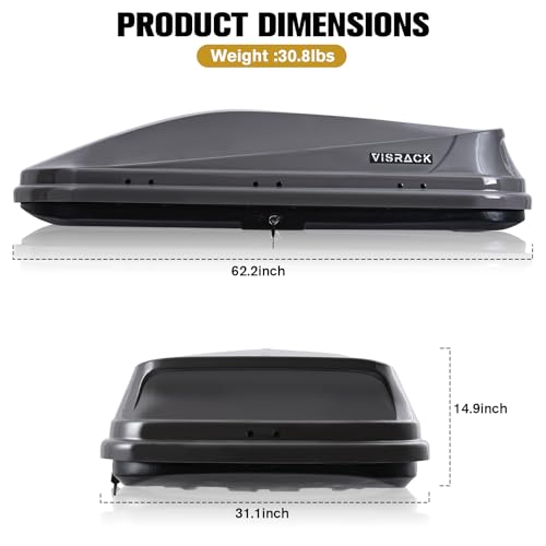 Cargo Box, Waterproof Rooftop Cargo Carrier with Car Trunk Organizer, Heavy Duty Roof Storage Box, 14 Cubic Feet Hard Shell Rooftop Cargo Carrier Box Lockable Roof Luggage Storage Case(Gray)