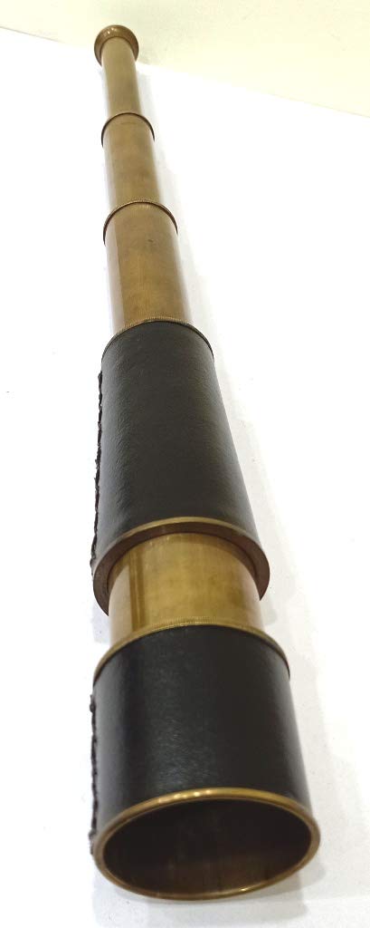 Cannocchiale vintage, marrone antico, lunghezza 45,7 cm, fatto a mano, da collezione, con base in legno