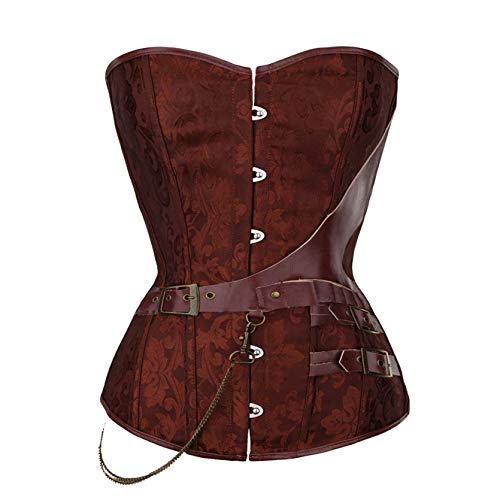Women's Steampunk Gothic Bustier Corset Spiral Steel Boned with Chains Tummy Control Tops for Stage Performance