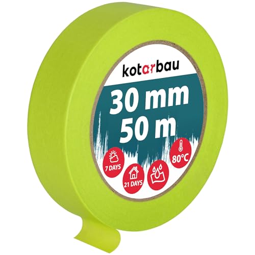 KOTARBAU® Ruban de masquage néon 50 m Ruban crêpé 30 mm pour peintres Vert fluorescent Papier crêpé Fournitures pour peintres