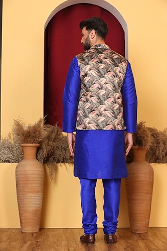 Image of Kurta With Churidar & Multicolor Nehru jacket Set