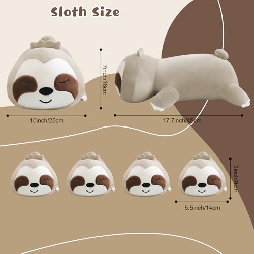 Image of TOYSYM Sloth Stuffed Animal Cute Sloth Plush Pillow with 4 Baby Plushies in Her Tummy, Soft Cotton Stuffed Animals Toy Gifts for Kids
