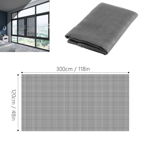 SWTYExt Fliegengitter Meterware 120x300cm Katzensichere Fliegengitter Zuschneidbar Fiberglas Fliegengitter Grau Fliegengitter Fiberglas Meterware für Draht Wohnzimmer Balkontür Fenster Dachfenster