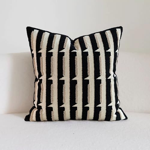 Mussepera 20x20 Black Cream Stripe Tufted Pillow Covers Luxury Geometric Accent Pillows Soft Woven Decorative Pillow Cases for Couch Sofa Bedroom Dcor (Black 2020)