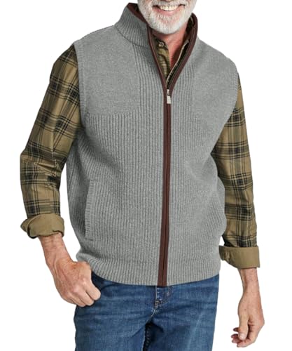 Ryannology Mens Sweater Vest Zip up Casual Sleeveless Cardigan Knitted Stand Collar Regular Fit Jacket with Pockets