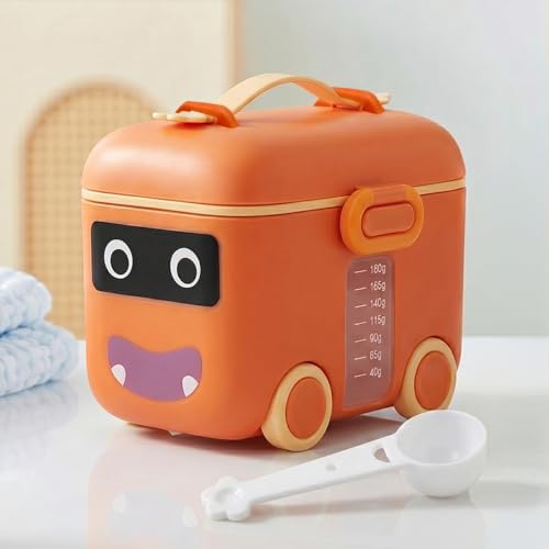Image of Uonibaby by StarAndDaisy formula milk container for baby milk powder container with scoop holder , portable Formula Dispenser, Airtight First Feed Baby food Storage container / Box for travel (Bus - Orange)