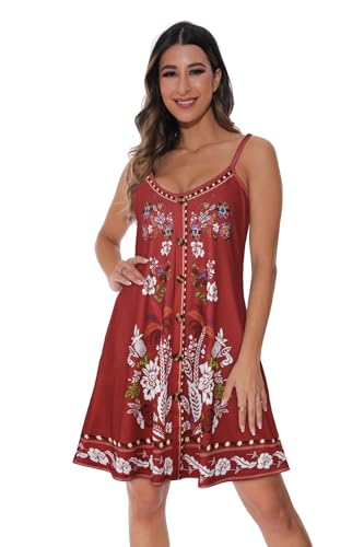 Image of JOELLYUS Summer Dresses for Women Spaghetti Strap Button Down Casual Sundress Beach Cover Up Dress with Pockets 2026
