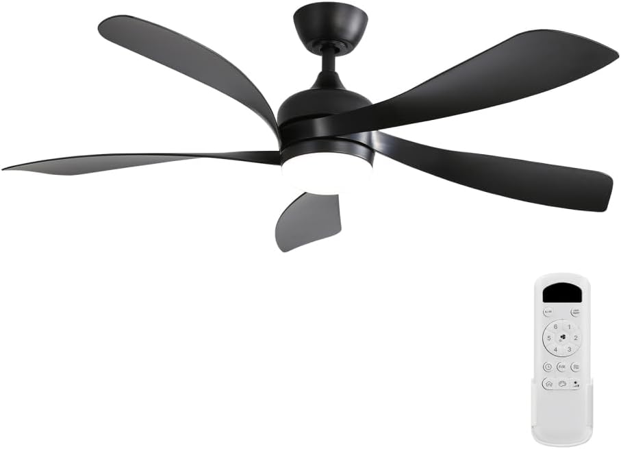 52-Inch Modern Ceiling Fan with 3-Color Dimmable LED Light & Remote Control - 5 ABS Blade Quiet DC Motor, Reversible Indoor/Outdoor Fan for Bedroom, Living Room, Porch (All Black)