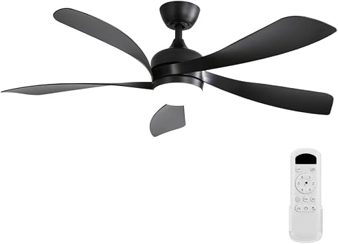 52-Inch Modern Ceiling Fan with 3-Color Dimmable LED Light & Remote Control - 5 ABS Blade Quiet DC Motor, Reversible Indoor/Outdoor Fan for Bedroom, Living Room, Porch All Black