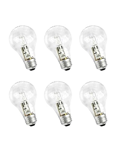 zafee 6Pcs 43W Light Bulbs 43 Watt 120V A19 E26, 60W Halogen Light Bulb Soft Clear Dimmable