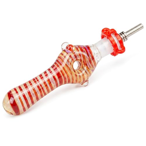 Honey Dispenser PLUS - No Drip Glass with STAINLESS STEEL TOP - Syrup Dispenser Glass - Beautiful Honey Pot - Honey Jar with Stand (Red)