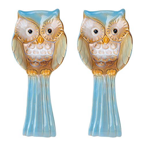 SOPRETY 2pcs Ceramic Spoon Holder Blue for Stove Top Owl Shaped Cooking Spoon Rest Kitchen Tools