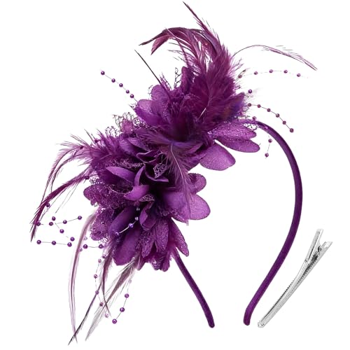 Image of DRESHOW Fascinators Hats for Women Tea Party Fascinator Hats Vintage 50s Headwear Cocktail Wedding Church Derby Hat