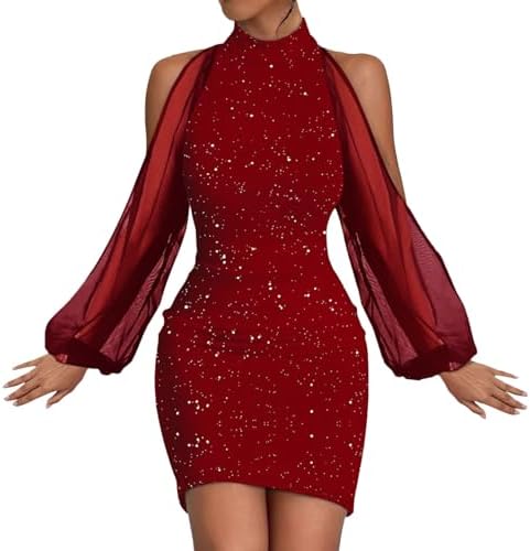 new years dress sexy MJGkhiy Year's Eve Women's Casual Long / Short Sleeve Evening Dress New Year Dresses Sequins High Waist Christmas Dress Mini Dress Clothing Sale Party Dresses, red, XXL COLLECTIBLE What to Wear to Size:16W ($+10)