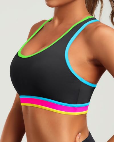 Image of Holipick Women's Sports Bra Bikini Tops Racerback Swim Top Scoop Neck Bathing Suits Top Modest Padded Crop Tops Swimsuit Only