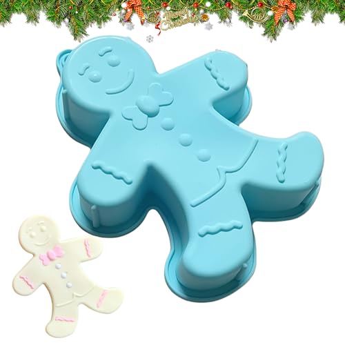 Gingerbread Man Baking Tray - Large Silicone Cake Pan Christmas, Non Stick Pie Mould Bakeware Trray | Festive Holiday Bakiing Mold for Cakes Cookiess Brownies Jelly Soap