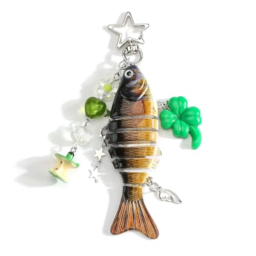 Porte-clés poisson trèfle à 4 feuilles pour sac à main femme
