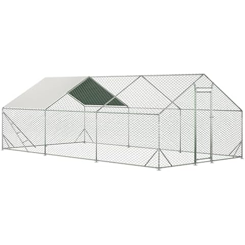Large Metal Chicken Coop with Roosting Perch, Upgraded Tri-Support Large Walk-in Poultry Cage with Waterproof Cover, Anti-UV Chicken Run for Outdoor Backyard Farm (10' L x 20' W x 6.56' H) Cover