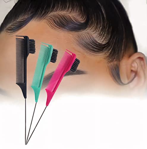 Lays’ Beauty Styling Comb Edge Brush Teasing Hair Brush Rat Tail Comb, Carbon Fiber Heat Resistant With Stainless Steel Pintail (Pink) #TOP1