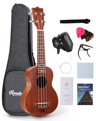 MOUNTOCEAN 23 Inch Concert Ukulele for Adults Beginners Kids Mahogany Ukulele Professional with Gig Bag Strap Aquila String T