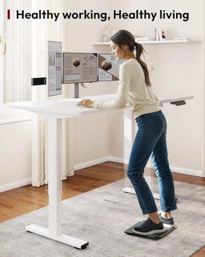 Image of SANODESK Dual Motor Electric Standing Desk 79 x 32 Inches, Height Adjustable Sit Stand Desk with Large Splice Board for Home Office, Computer Workstation, Study & Gaming, White Frame /White Top