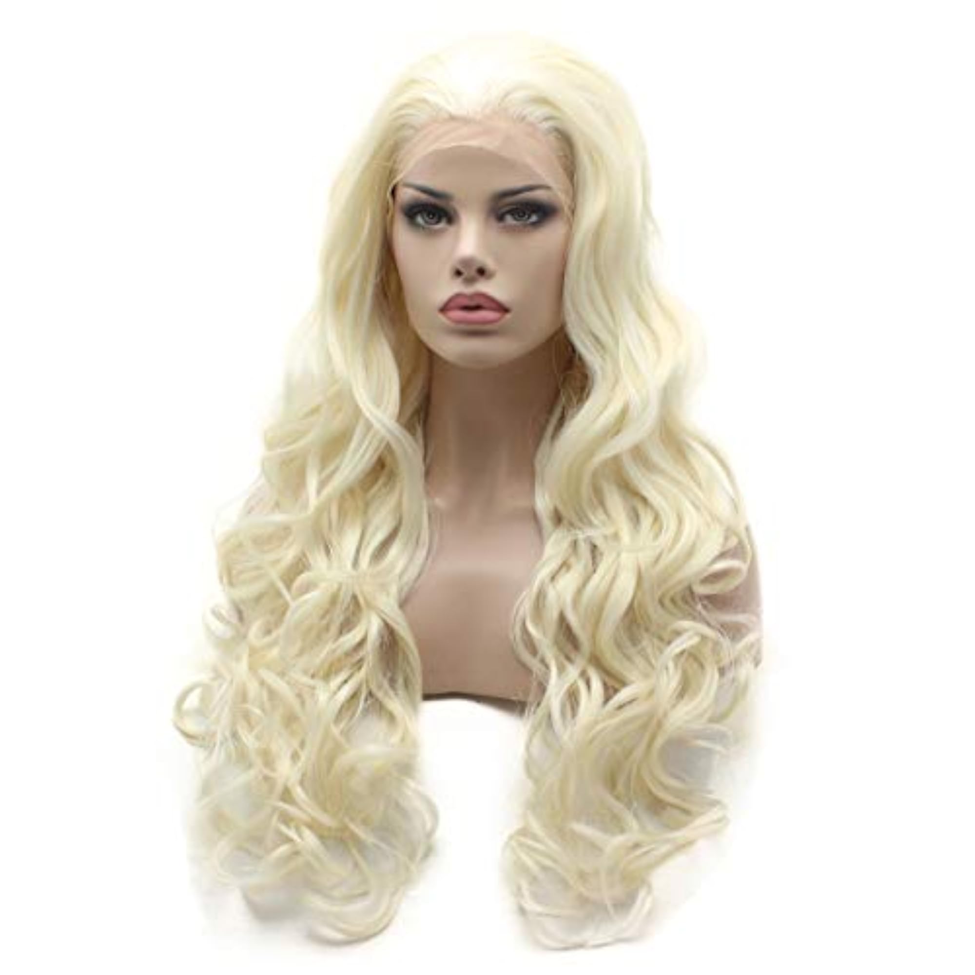 Wavy Long Light Blonde & White Mix Synthetic Lace Front Wig