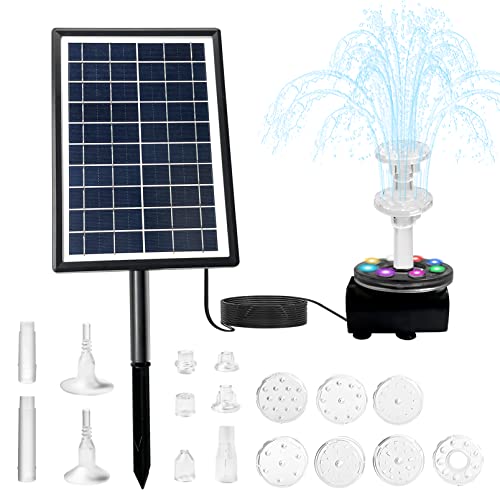 Fuente solar de 7 W, fuente solar doble, bomba de agua para estanque, batería integrada de 3000 mAh, bomba de fuente solar flotante con 10 estilos de fuente para jardín, baño de pájaros, estanque